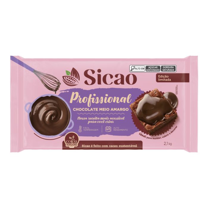 Mostrar detalhes de Chocolate Profissional Sicao Meio Amargo Barra 2,1kg  - SICAO Imagem de Chocolate Profissional Sicao Meio Amargo Barra 2,1kg  - SICAO